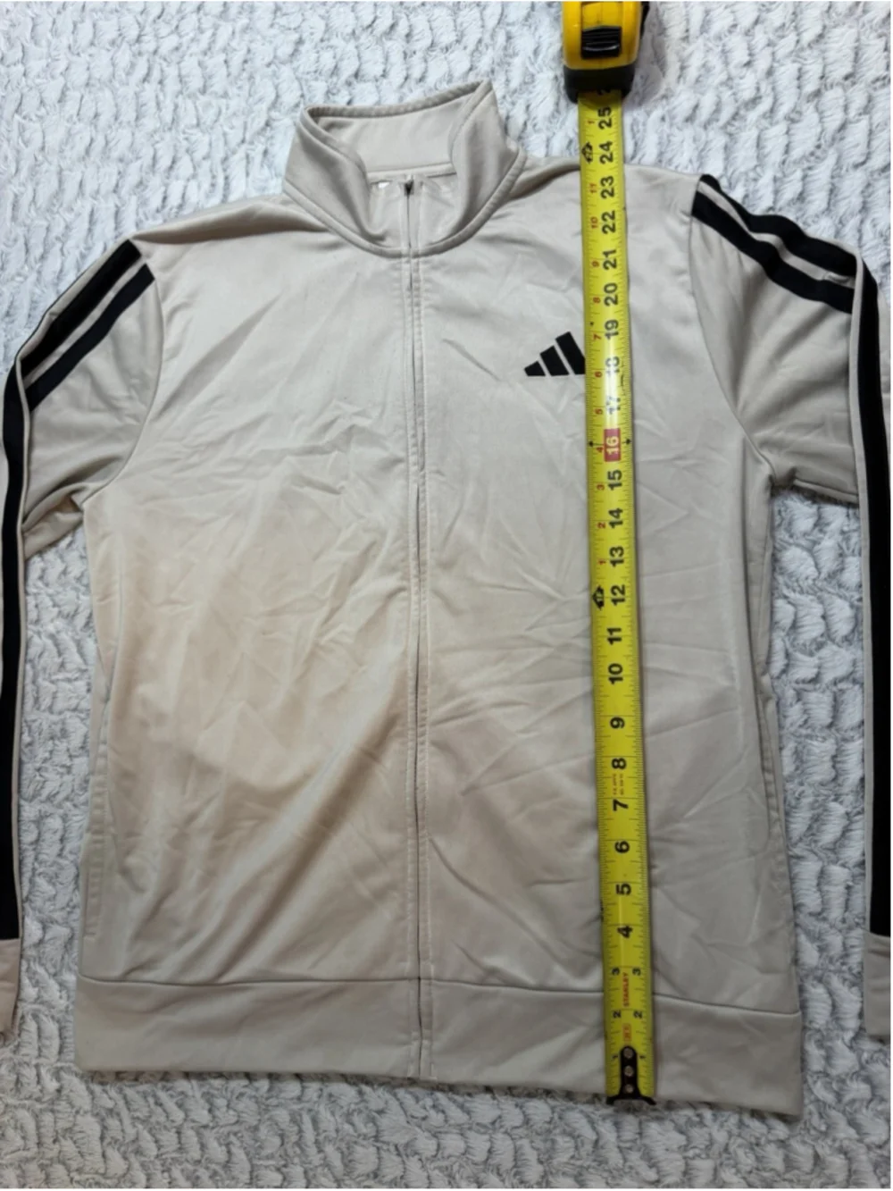 adidas Men's Beige/Black Striped Full-Zip Track Jacket Stand-Up Collar XL
